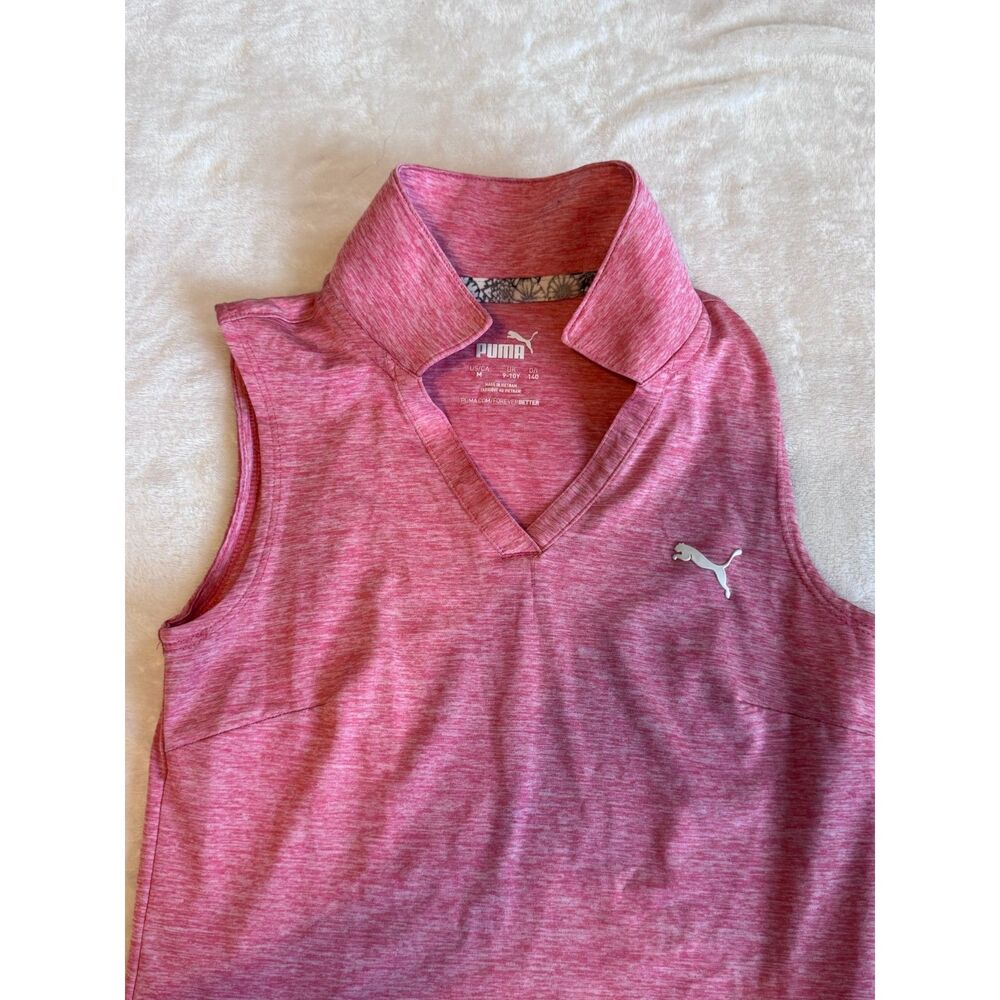 Puma Girls Youth Medium Tennis Golf Pink Collared Tank Top Moisture Wicking Gear